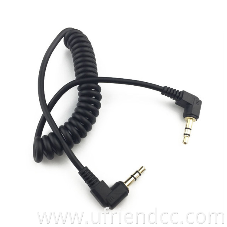 Custom Coiled Spring Right Angle Male To Male Coiled Spring 3.5mm Audio Jack Extension Cable